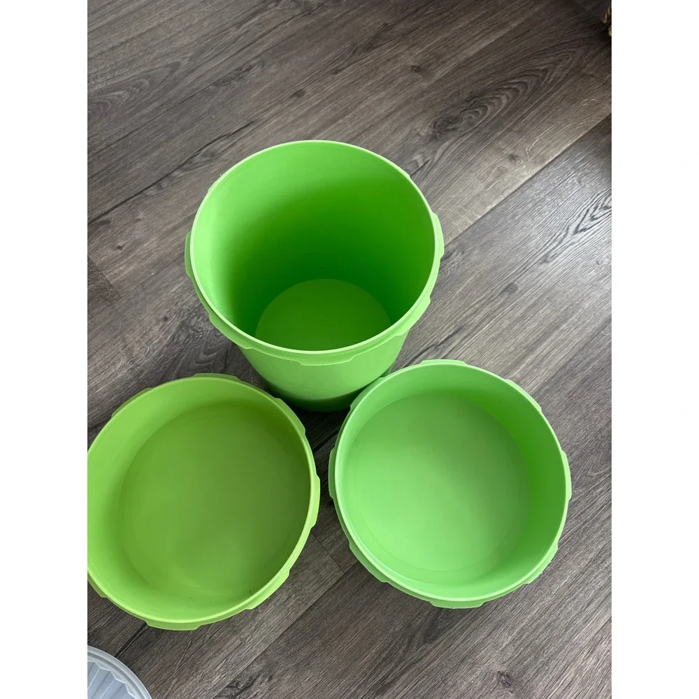 Vintage 70's Tupperware Servalier Canister Set Lime Green Sunburst Lids 3pc